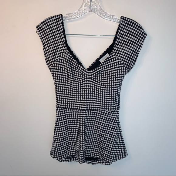 Deletta Black and White Fitted Peplum Blouse S - Picture 2 of 7